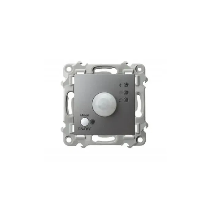 Elektroniczny czujnik ruchu Ospel Szafir ŁP-16Z/m/70 w kolorze szarym matowym, z przyciskiem Mode i ON/OFF.