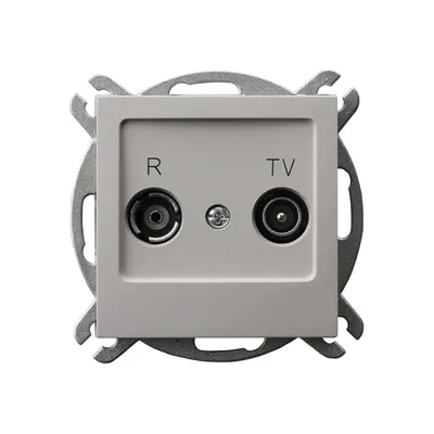 Gniazdo antenowe RTV przelotowe 16dB Kaszmir As Ospel GPA-16GP/m/82 z wejściem R i TV na jasnym tle.
