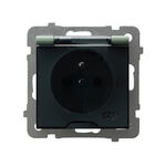 Gniazdo bryzgoszczelne IP-44 Zielony mat, klapka dymna - GPH-1GZ/m/84/d As