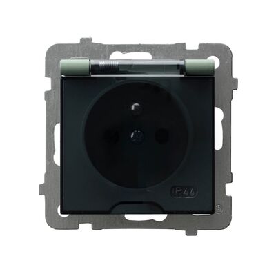 Gniazdo bryzgoszczelne IP-44 Zielony mat, klapka dymna - GPH-1GZ/m/84/d As