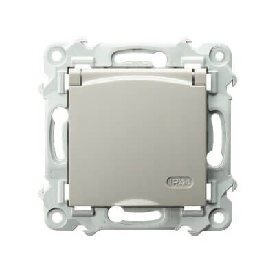 Gniazdo bryzgoszczelne z uziemieniem Schuko IP-44 Kaszmirowy beż, klapka kaszmirowa Ospel Szafir - GPH-1ZS/m/83/w