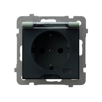 Gniazdo bryzgoszczelne z uziemieniem Schuko IP-44 Zielony mat, klapka dymna - GPH-1GS/m/84/d As