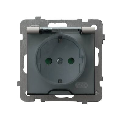 Gniazdo bryzgoszczelne z uziemieniem Schuko i przesłonami IP-44 Kaszmir, klapka dymna - GPH-1GSP/m/82/d As