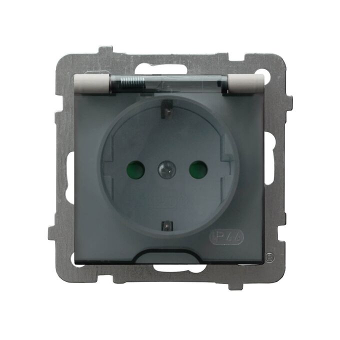 Gniazdo bryzgoszczelne z uziemieniem Schuko i przesłonami IP-44 Kaszmir, klapka dymna - GPH-1GSP/m/82/d As