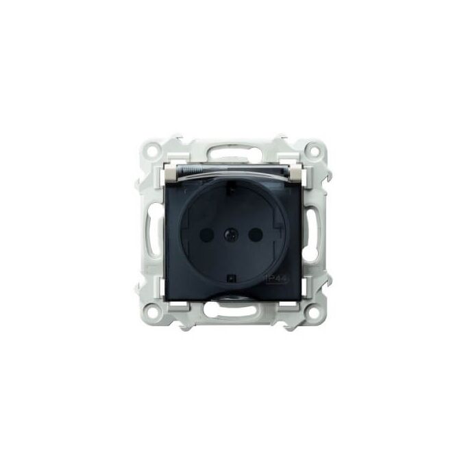 Gniazdo bryzgoszczelne z uziemieniem Schuko i przesłonami IP-44 Kaszmirowy beż, klapka dymna Ospel Szafir - GPH-1ZSP/m/83/d