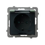 Gniazdo bryzgoszczelne z uziemieniem Schuko i przesłonami IP-44 Zielony mat, klapka dymna - GPH-1GSP/m/84/d As