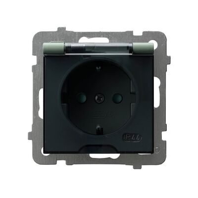 Gniazdo bryzgoszczelne z uziemieniem Schuko i przesłonami IP-44 Zielony mat, klapka dymna - GPH-1GSP/m/84/d As