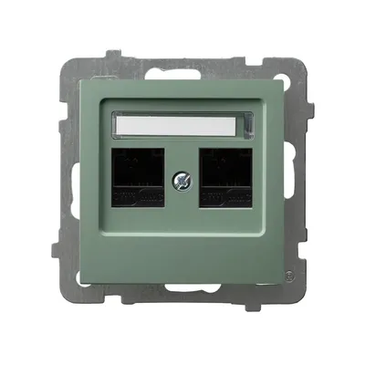 Gniazdo komputerowe podwójne RJ45 kat.5e Ospel Zielony mat, z miejscem na opis, do montażu podtynkowego.