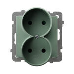 Gniazdo podwójne bez uziemienia Zielony mat - GP-2GR/m/84 As