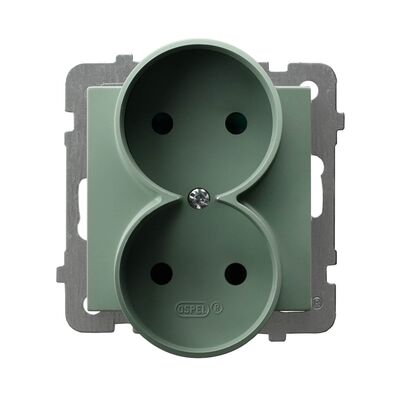 Gniazdo podwójne bez uziemienia Zielony mat - GP-2GR/m/84 As