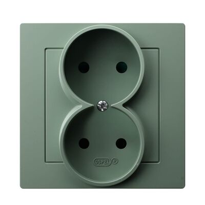 Gniazdo podwójne bez uziemienia kompletne Zielony mat - GP-2G/84 As