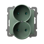 Gniazdo podwójne bez uziemienia z przesłonami Zielony mat - GP-2GRP/m/84 As