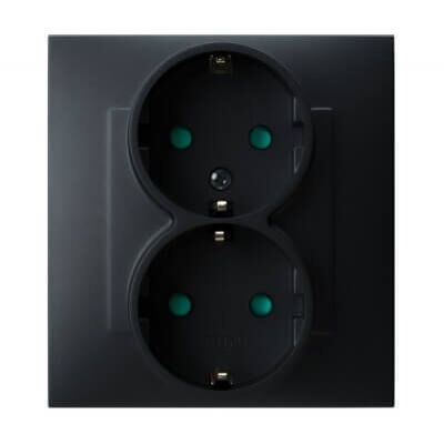 Gniazdo podwójne z uziemieniem Schuko i przesłonami kompletne Czarny metalik Ospel Szafir - GP-2ZSP/33