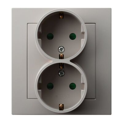 Gniazdo podwójne z uziemieniem Schuko i przesłonami kompletne Kaszmir - GP-2GSP/82 As