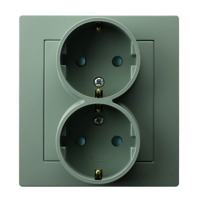 Gniazdo podwójne z uziemieniem Schuko i przesłonami kompletne Zielony mat - GP-2GSP/84 As