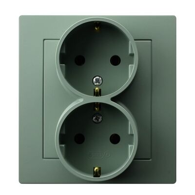 Gniazdo podwójne z uziemieniem Schuko kompletne Zielony mat - GP-2GS/84 As