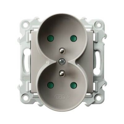 Gniazdo podwójne z uziemieniem i przesłonami Kaszmirowy beż Ospel Szafir - GP-2ZRZP/m/83