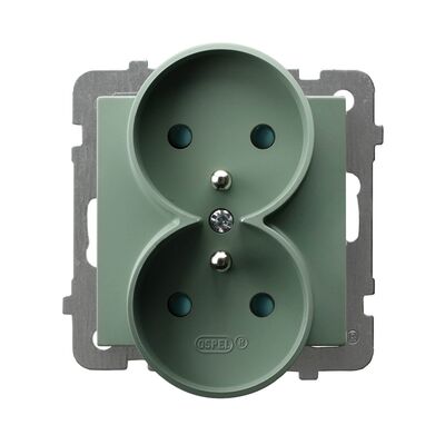 Gniazdo podwójne z uziemieniem i przesłonami Zielony mat - GP-2GRZP/m/84 As