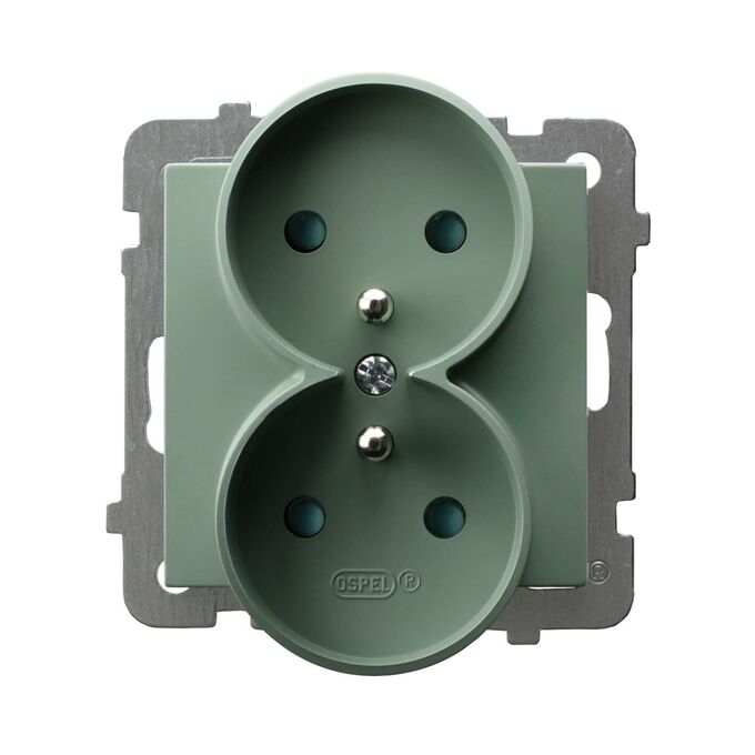 Gniazdo podwójne z uziemieniem i przesłonami Zielony mat - GP-2GRZP/m/84 As