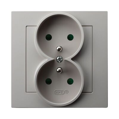 Gniazdo podwójne z uziemieniem i przesłonami kompletne Kaszmir - GP-2GZP/82 As