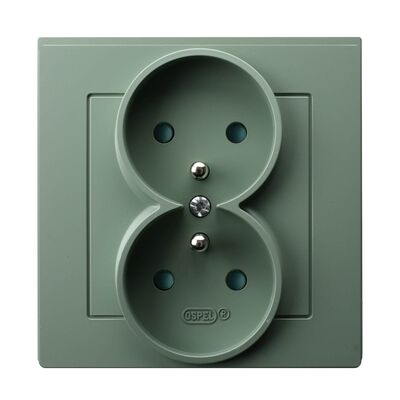 Gniazdo podwójne z uziemieniem i przesłonami kompletne Zielony mat - GP-2GZP/84 As
