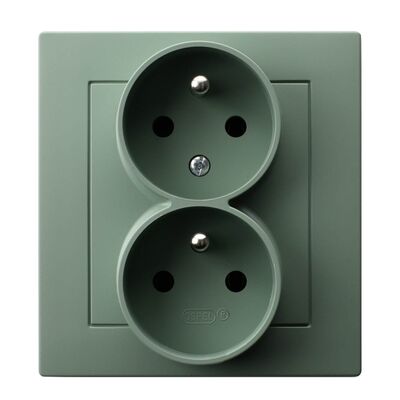 Gniazdo podwójne z uziemieniem z funkcją niezamienności faz kompletne Zielony mat - GP-2GC/84 As