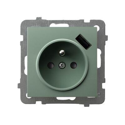 Gniazdo pojedyncze z ładowarką USB typu A 2.1A Zielony mat - GP-1GZPUSB/m/84 As