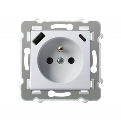 Gniazdo pojedyncze z ładowarką USB typu A+C Biały Ospel Szafir - GP-1ZZPUSBAC/m/00