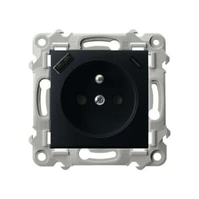 Gniazdo pojedyncze z ładowarką USB typu A+C Czarny metalik Ospel Szafir - GP-1ZZPUSBAC/m/33