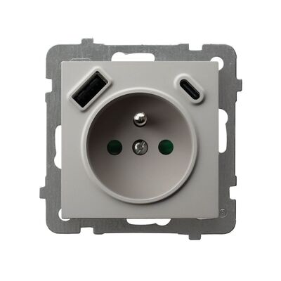 Gniazdo pojedyncze z ładowarką USB typu A+C Kaszmir - GP-1GZPUSBAC/m/82 As