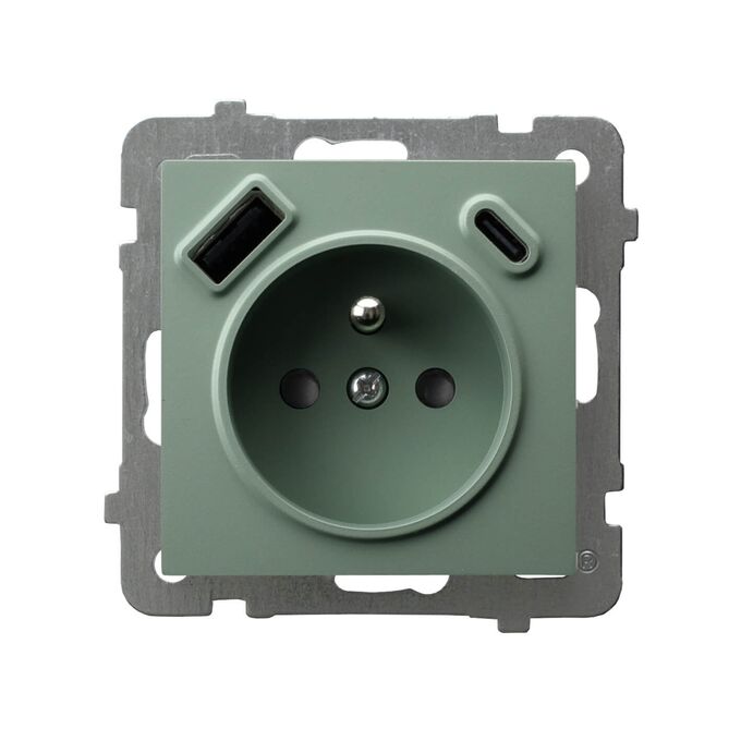 Gniazdo pojedyncze z ładowarką USB typu A+C Zielony mat - GP-1GZPUSBAC/m/84 As