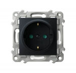 Gniazdo pojedyncze z uziemieniem Schuko i przesłonami Czarny metalik Ospel Szafir - GP-1ZSP/m/33