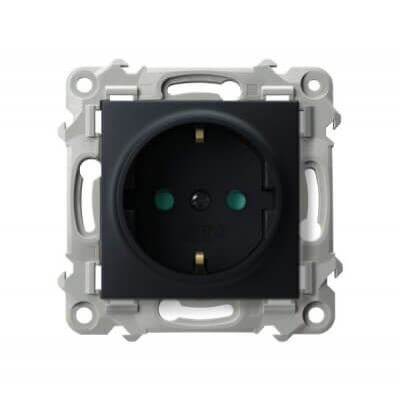 Gniazdo pojedyncze z uziemieniem Schuko i przesłonami Czarny metalik Ospel Szafir - GP-1ZSP/m/33