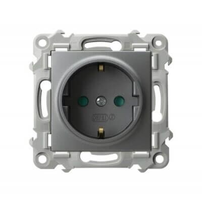 Gniazdo pojedyncze z uziemieniem Schuko i przesłonami Szary mat Ospel Szafir - GP-1ZSP/m/70