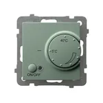 Regulator temperatury z czujnikiem napowietrznym Ospel RTP-1GN/m/84, zielony mat, z pokrętłem regulacji temperatury od 5°C do 40°C i przyciskiem ON/OFF.