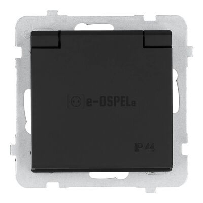 Gniazdo bryzgoszczelne IP-44 Czarny metalik, klapka czarna - GPH-1RZ/m/33/w Sonata