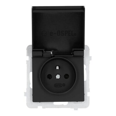 Gniazdo bryzgoszczelne IP-44 Czarny metalik, klapka czarna - GPH-1RZ/m/33/w Sonata