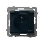 Gniazdo bryzgoszczelne z przesłonami IP-44 Szary grafit, klapka dymna - GPH-1RZP/m/73/d Sonata