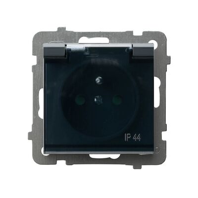 Gniazdo bryzgoszczelne z przesłonami IP-44 Szary grafit, klapka dymna - GPH-1RZP/m/73/d Sonata