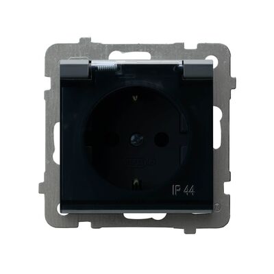 Gniazdo bryzgoszczelne z uziemieniem Schuko IP-44 Szary grafit, klapka dymna - GPH-1RS/m/73/d Sonata
