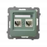 Gniazdo komputerowe podwójne RJ45, kat.5e, ekranowane Zielony mat Ospel As