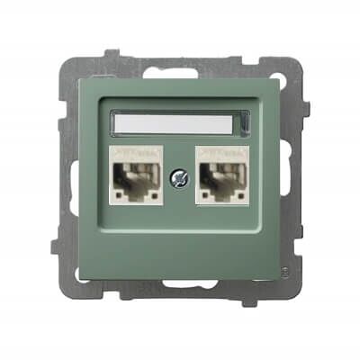 Gniazdo komputerowe podwójne RJ45, kat.5e, ekranowane Zielony mat Ospel As