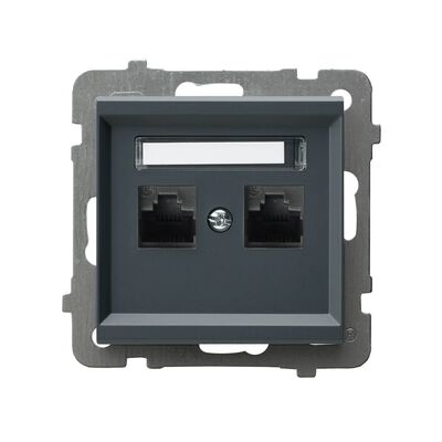 Gniazdo komputerowe podwójne RJ45, kat.6 Szary grafit Ospel Sonata
