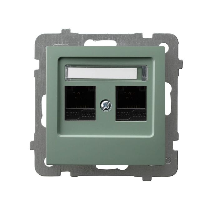 Gniazdo komputerowe podwójne RJ45, kat.6 Zielony mat Ospel As