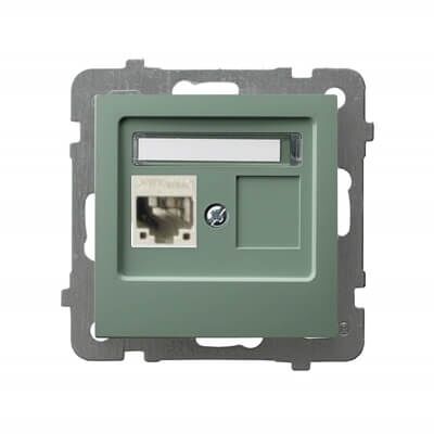 Gniazdo komputerowe pojedyncze RJ45, kat.6, ekranowane Zielony mat Ospel As