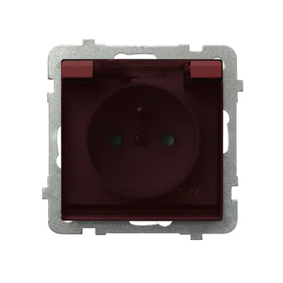 Gniazdo bryzgoszczelne Ospel IP-44 Burgund z przesłonami i dymną klapką, model GPH-1RZP/m/58/d.