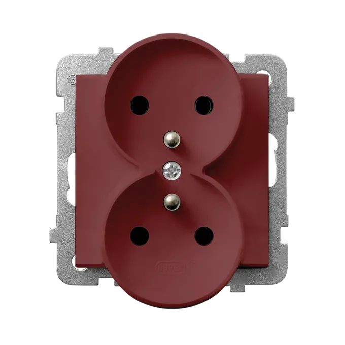 Gniazdo podwójne z uziemieniem Ospel, kolor burgund, seria Prestige 4mm, model GP-2RRAZ/m/58.