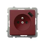 Gniazdo pojedyncze Ospel Sonata w kolorze burgundowym z wbudowanym portem USB typu A, idealne do nowoczesnych wnętrz.