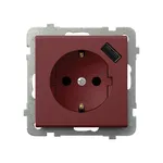 Gniazdo pojedyncze Schuko z ładowarką USB typu A Ospel Sonata w kolorze burgundowym, model GP-1RSPUSB/m/58
