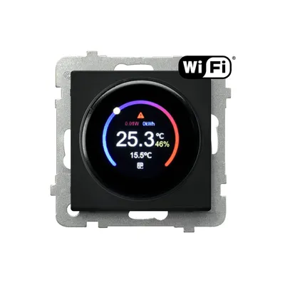 Regulator temperatury Wi-Fi Ospel Sonata RTE-1R/m/33 w kolorze czarny matowy z okrągłym wyświetlaczem pokazującym temperaturę 25.3°C i wilgotność 46%
